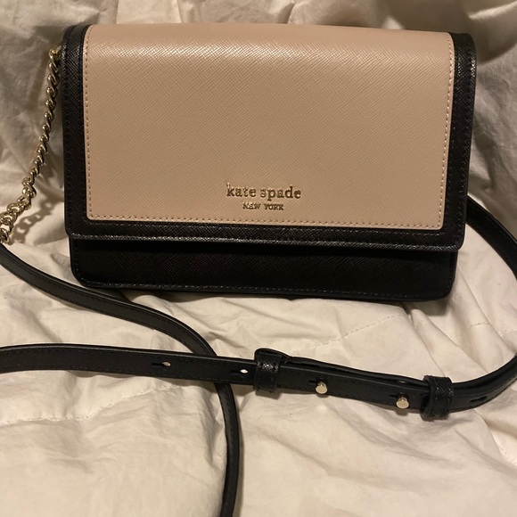 NEW ♠️ Authentic Kate Spade beige & black small flap crossbody ♠️ - Picture 7 of 8
